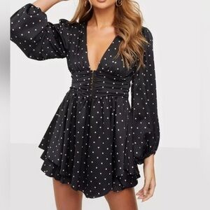 For Love And Lemons Black Dress with White Dots